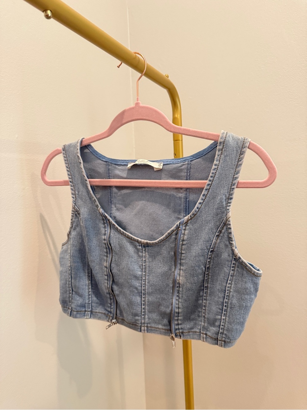Denim Crop Tank Top - Light Blue